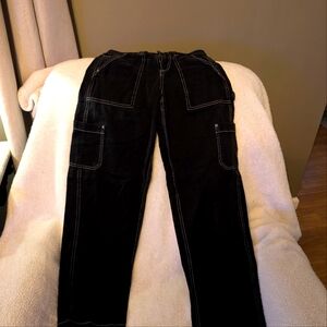 Garage black cargo pants with white stitching